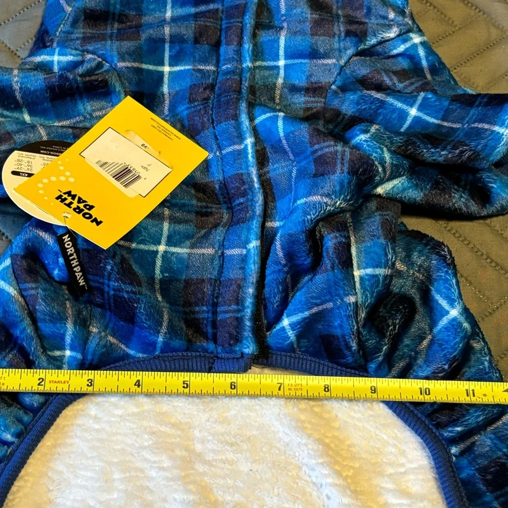 North Paw Pet Dog Apparel Blue Plaid Sherpa Lining Dog One Pc‎ Sz XL Fall Winter